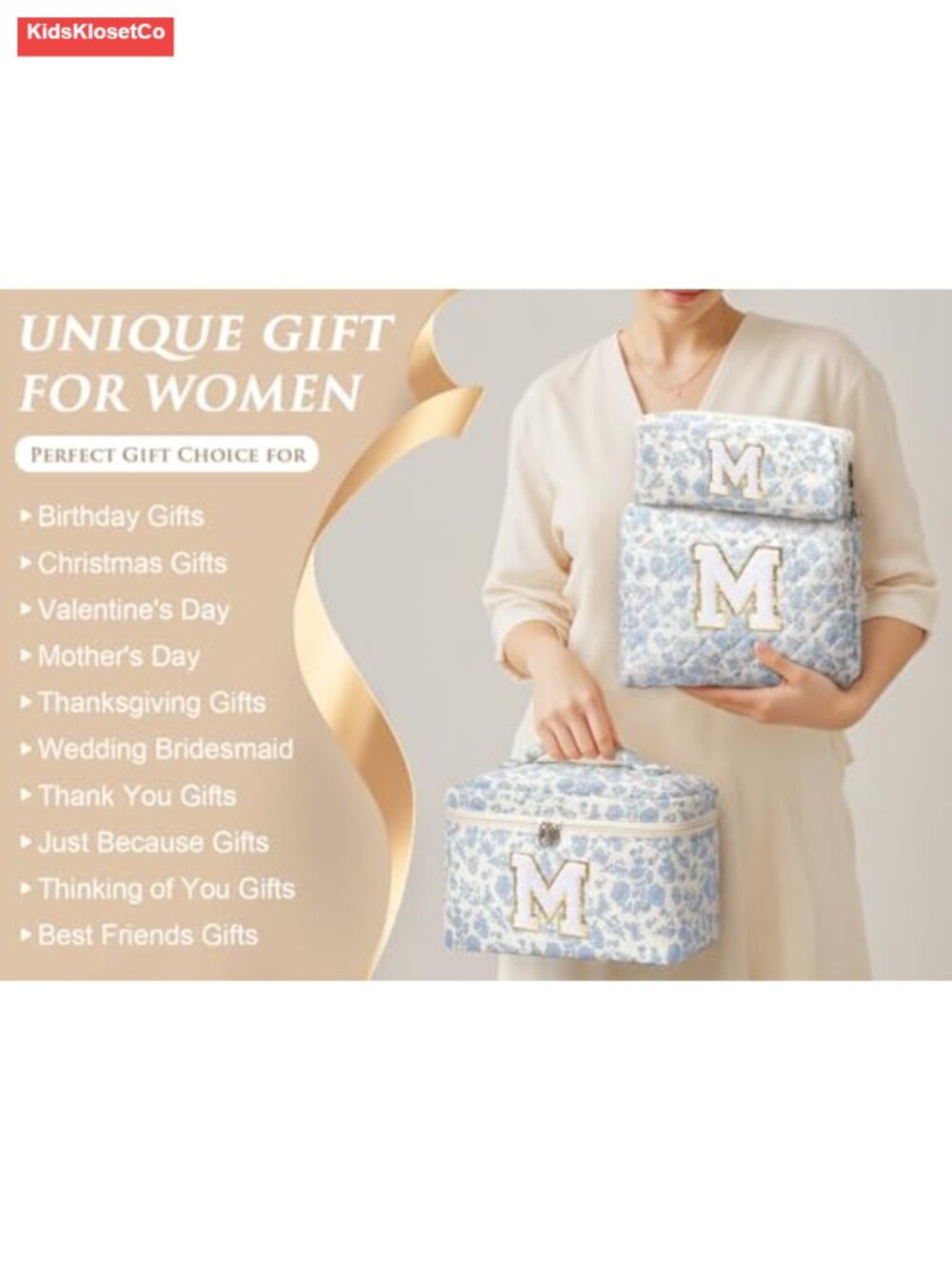 Personalized Initial Quilted Makeup Bag Set, Floral Cosmetic Toiletry Travel - Picture 6 of 6